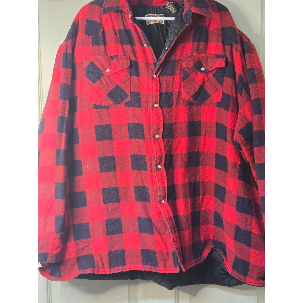 VTG Youngbloods Quilted Flannel Shirt Jacket Mens 3X Red Buffalo Plaid Snaps